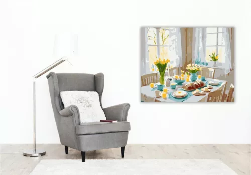 Húsvéti Reggeli Asztal - számfestő készlet - Számfestő.hu - 40×50cm - keret nélkül