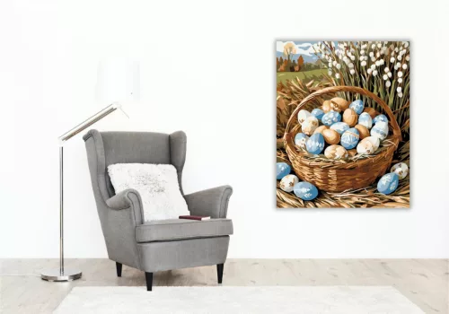 Kosár Népi Mintás Húsvéti Tojásokkal - számfestő készlet - Számfestő.hu - 60×70cm - keret nélkül