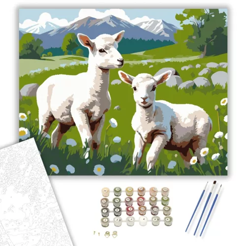 Báránykák Napfényes Réten - számfestő készlet - Számfestő.hu - 60×70cm - keret nélkül