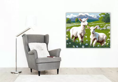 Báránykák Napfényes Réten - számfestő készlet - Számfestő.hu - 40×50cm - Keret nélkül