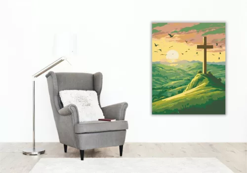 Kereszt a Hajnalban - számfestő készlet - Számfestő.hu - 60×70cm - keret nélkül