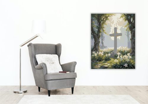 Húsvéti Kereszt és Liliomok - számfestő készlet - Számfestő.hu - 80×100cm - keret nélkül