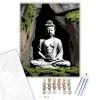 Meditáló Buddha Sziklafalba Vésve - számfestő készlet - Számfestő.hu - 60×70cm - keretre feszítve