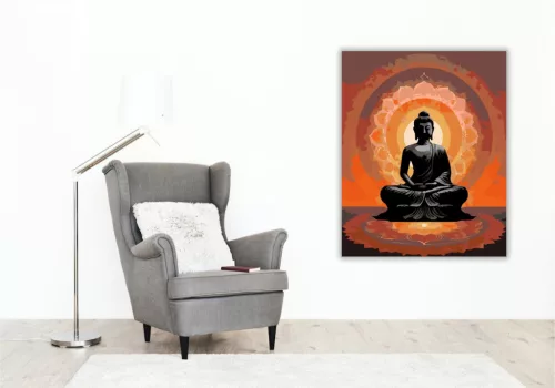 Meditáló Buddha Mandalával - számfestő készlet - Számfestő.hu - 40×50cm - keretre feszítve