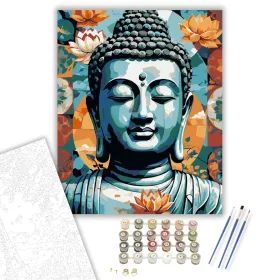 Buddha Arca Lótuszokkal - számfestő készlet - Számfestő.hu - 40×50cm - keret nélkül