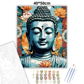 Buddha Arca Lótuszokkal - számfestő készlet - Számfestő.hu - 40×50cm - Keret nélkül