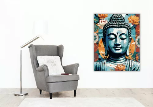 Buddha Arca Lótuszokkal - számfestő készlet - Számfestő.hu - 80×100cm - keretre feszítve