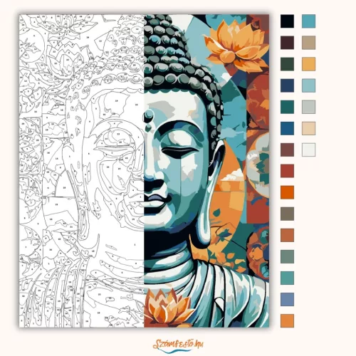 Buddha Arca Lótuszokkal - számfestő készlet - Számfestő.hu - 40×50cm - Keret nélkül