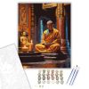 Meditáló Szerzetes Buddha Szoborral - számfestő készlet - Számfestő.hu - 40×50cm - keretre feszítve