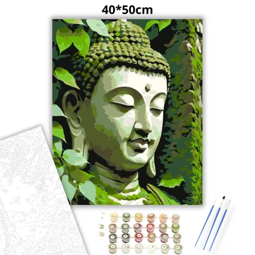 Buddha Arca Erdő Harmóniájában - számfestő készlet - Számfestő.hu - 40×50cm - Keret nélkül
