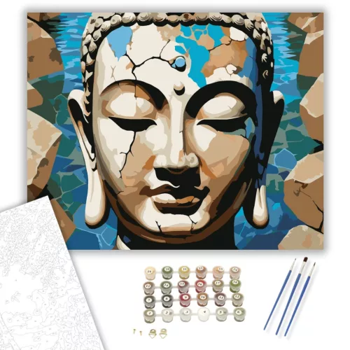 Ősi Buddha Arca Víz Tükrében - számfestő készlet - Számfestő.hu - 50×60cm - keretre feszítve