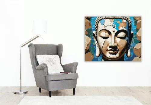 Ősi Buddha Arca Víz Tükrében - számfestő készlet - Számfestő.hu - 50×60cm - keret nélkül