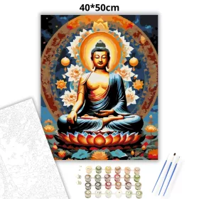 Buddha és Lótuszok Kozmikus Fényben - számfestő készlet - Számfestő.hu - 40×50cm - Keret nélkül