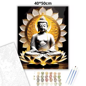Fénylő Buddha Lótuszban - számfestő készlet - Számfestő.hu - 40×50cm - Keret nélkül