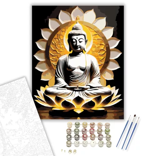 Fénylő Buddha Lótuszban - számfestő készlet - Számfestő.hu - 80×100cm - keret nélkül