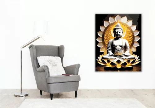 Fénylő Buddha Lótuszban - számfestő készlet - Számfestő.hu - 40×50cm - keret nélkül