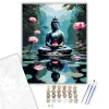 Meditáló Buddha Tükröződő Lótuszon - számfestő készlet - Számfestő.hu - 40×50cm - keretre feszítve
