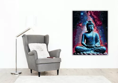 Kozmikus Buddha Meditációban - számfestő készlet - Számfestő.hu - 60×70cm - keretre feszítve