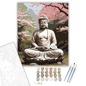 Buddha Cseresznyevirágok Kertjében - számfestő készlet - Számfestő.hu - 40×50cm - keret nélkül