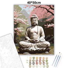 Buddha Cseresznyevirágok Kertjében - számfestő készlet - Számfestő.hu - 40×50cm - Keret nélkül