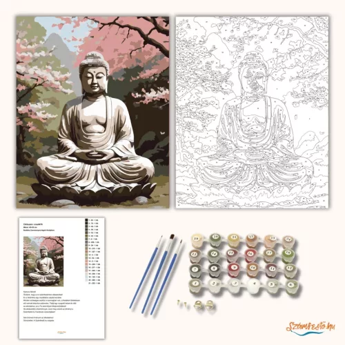 Buddha Cseresznyevirágok Kertjében - számfestő készlet - Számfestő.hu - 40×50cm - Keret nélkül