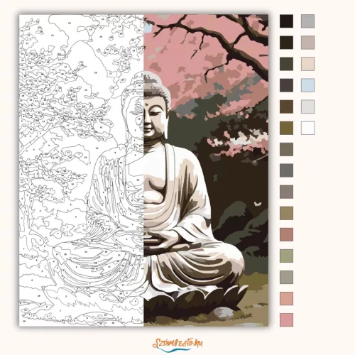 Buddha Cseresznyevirágok Kertjében - számfestő készlet - Számfestő.hu - 40×50cm - Keret nélkül