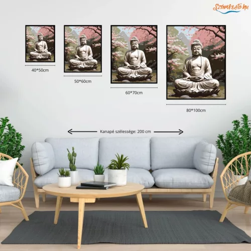 Buddha Cseresznyevirágok Kertjében - számfestő készlet - Számfestő.hu - 40×50cm - Keret nélkül