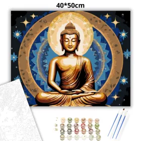 Arany Buddha Kozmikus Háttérrel - számfestő készlet - Számfestő.hu - 40×50cm - Keret nélkül