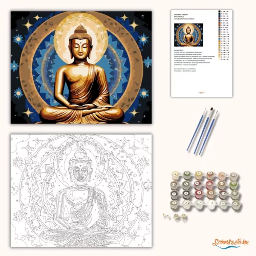 Arany Buddha Kozmikus Háttérrel - számfestő készlet - Számfestő.hu - 40×50cm - Keret nélkül