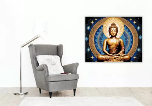 Arany Buddha Kozmikus Háttérrel - számfestő készlet - Számfestő.hu - 40×50cm - Keret nélkül
