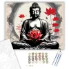 Meditáló Buddha Vörös Lótuszokkal - számfestő készlet - Számfestő.hu - 40×50cm - keretre feszítve