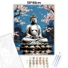 Buddha Cseresznyevirágok Kertjében - számfestő készlet - Számfestő.hu - 50×60cm - Keretre feszítve