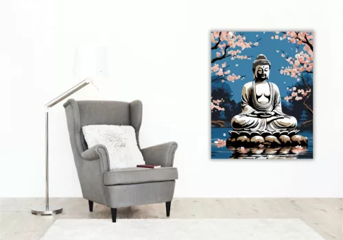 Buddha Cseresznyevirágok Kertjében - számfestő készlet - Számfestő.hu - 60×70cm - Keret nélkül