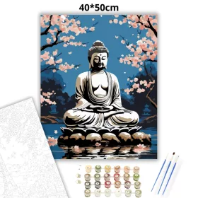 Buddha Cseresznyevirágok Kertjében - számfestő készlet - Számfestő.hu - 40×50cm - Keret nélkül
