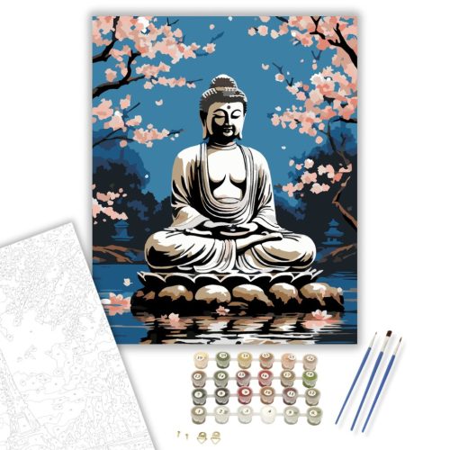 Buddha Cseresznyevirágok Kertjében - számfestő készlet - Számfestő.hu - 50×60cm - keret nélkül