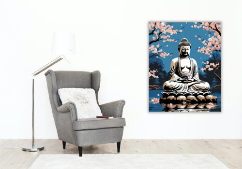 Buddha Cseresznyevirágok Kertjében - számfestő készlet - Számfestő.hu - 40×50cm - keret nélkül