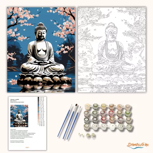 Buddha Cseresznyevirágok Kertjében - számfestő készlet - Számfestő.hu - 40×50cm - Keret nélkül