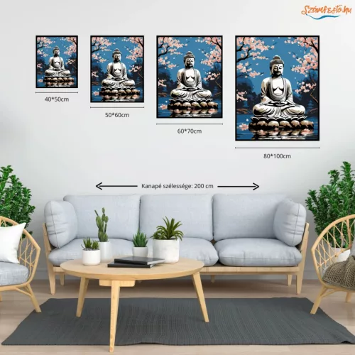 Buddha Cseresznyevirágok Kertjében - számfestő készlet - Számfestő.hu - 40×50cm - Keret nélkül