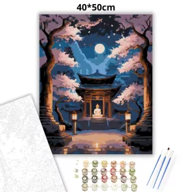 Buddha a Cseresznyevirágos Templomban - számfestő készlet - Számfestő.hu - 40×50cm - Keret nélkül