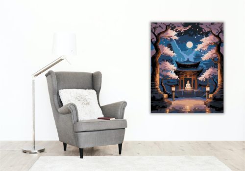 Buddha a Cseresznyevirágos Templomban - számfestő készlet - Számfestő.hu - 40×50cm - keret nélkül