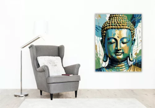 Buddha Arca Absztrakt Színekben - számfestő készlet - Számfestő.hu - 40×50cm - keretre feszítve