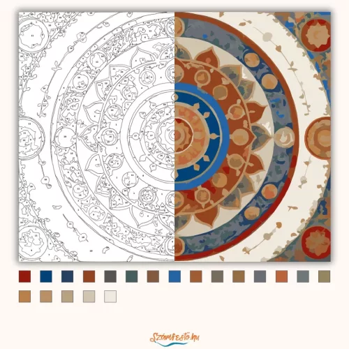 Buddhista Szimbólumok Mandala - számfestő készlet - Számfestő.hu - 40×50cm - Keret nélkül