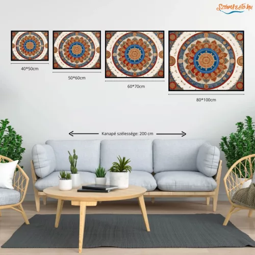 Buddhista Szimbólumok Mandala - számfestő készlet - Számfestő.hu - 40×50cm - Keret nélkül