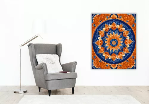 Tüzes Kék Mandala Ékköves Hatással - számfestő készlet - Számfestő.hu - 40×50cm - keret nélkül