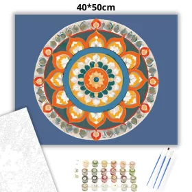 Buddhista Szimbólumokkal Díszített Mandala - számfestő készlet - Számfestő.hu - 40×50cm - Keret nélkül