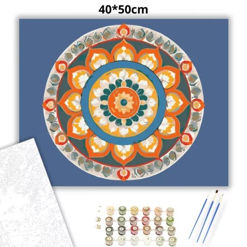 Buddhista Szimbólumokkal Díszített Mandala - számfestő készlet - Számfestő.hu - 40×50cm - Keret nélkül