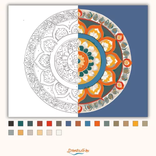 Buddhista Szimbólumokkal Díszített Mandala - számfestő készlet - Számfestő.hu - 40×50cm - Keret nélkül