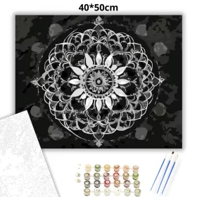 Fehér Mandala Kőhatással - számfestő készlet - Számfestő.hu - 40×50cm - Keret nélkül