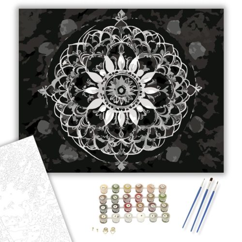 Fehér Mandala Kőhatással - számfestő készlet - Számfestő.hu - 50×60cm - keret nélkül