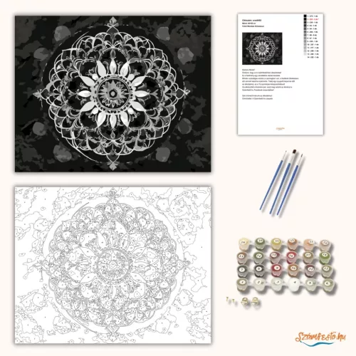 Fehér Mandala Kőhatással - számfestő készlet - Számfestő.hu - 40×50cm - Keret nélkül